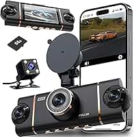 Câmera Veicular 4 Lentes Full HD 1080p com Visão Noturna – Dashcam Frontal, Interna e Traseira, Tela IPS 3.0'', Ângulo de 170°, WDR, Cartão de 64GB Incluso