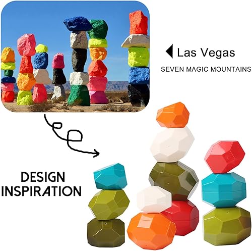 Miniatura 4 de Juego de juguetes de piedras de equilibrio jumbo, rocas apilables de plástico poliédrico, educativo, creativo, preescolar, aprendizaje de bloques de