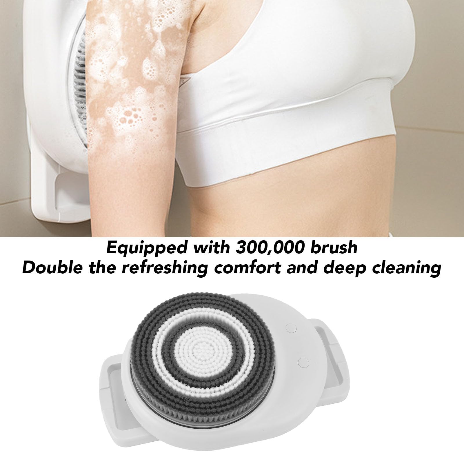 ZJchao Spazzola per il Corpo Montata a Parete, Spazzola Esfoliante Vivavoce Impermeabile IPX7 Altezza Regolabile con 3 Testine per Doccia Bagno Spa Materiale ABS Batteria 2600 MAh