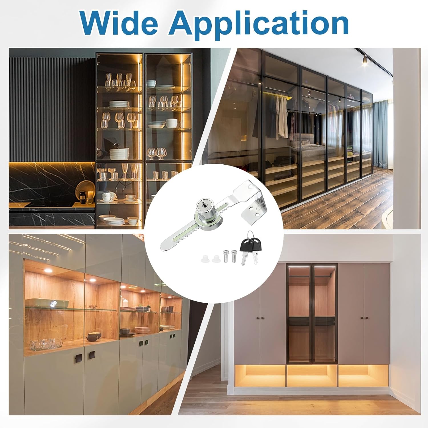 1.7" Sliding Glass Door Ratchet Lock, Keyed Alike Luminous Secure Showcase Display Case Lock - No Drill, for 30-40mm/ 1.18-1.57 inch Cabinet Stores Glass Door, Silver