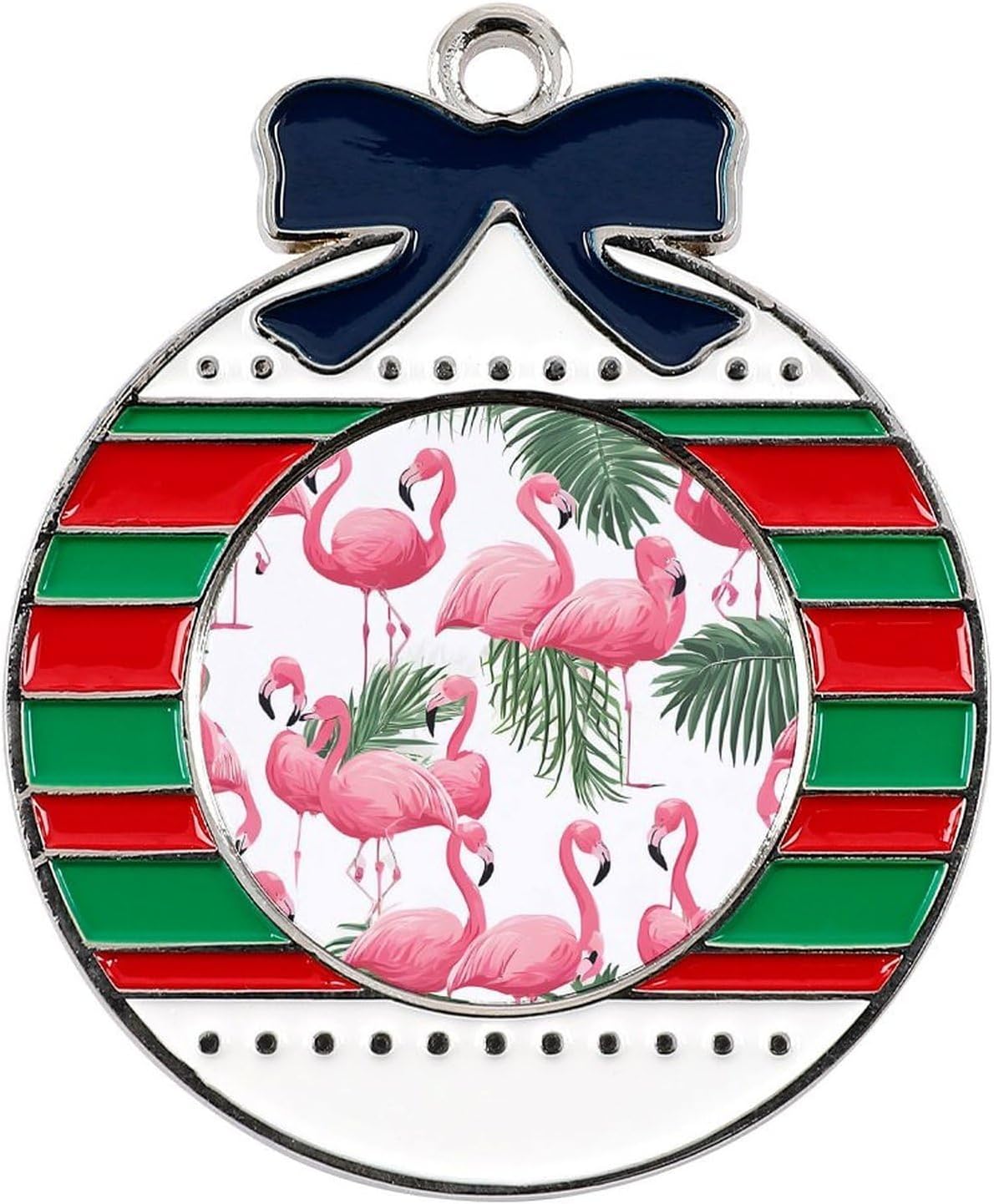 Christmas Ornaments Set, Non-Fade Festive Tree Hangers, Fireplace Mantel & Party Decorations with Hanging Rope, Elegant Holiday Home Decor Gift, Flamingos Flowers Alloy Christmas Pendant