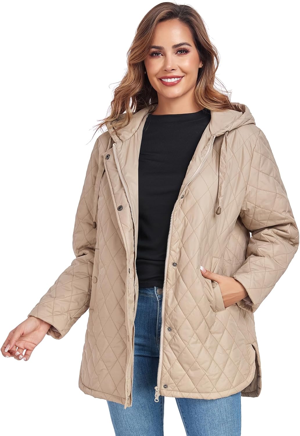 Womens Oversized Quilted Jackets Lightweight Long Sleeve Full Zipper Puffer Jacket Casual Hooded Coats with Pockets - Image 3