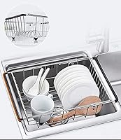 Vista 6 de AANAN Ayha - Escurridor rectangular cromado, escurridor de platos expandible, escurridor de platos en el fregadero o en el mostrador con soporte