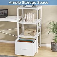 Vista 5 de SEDETA White L Shaped Desk with Fabric Drawer, Reversible 51” Corner Desk with Storage Shelves, L Shaped Gaming Table with LED Strip, Power Outlet