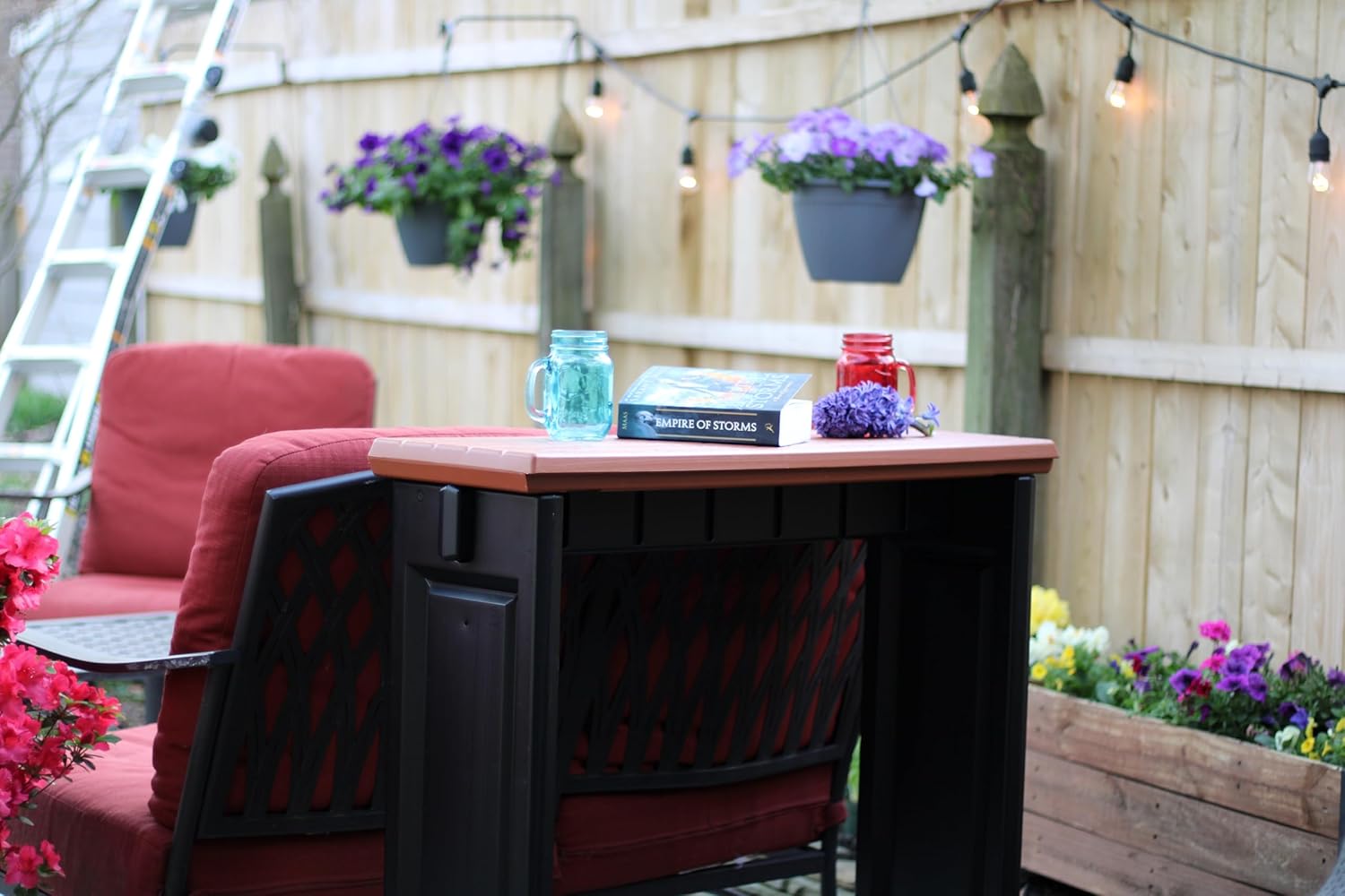 Single Bar Redwood Top & Black Base Ideal for Patio Hot Tub Area Backyard Durable WeatherResistant Design Easy Nohardware Assembly Proudly Made in USA