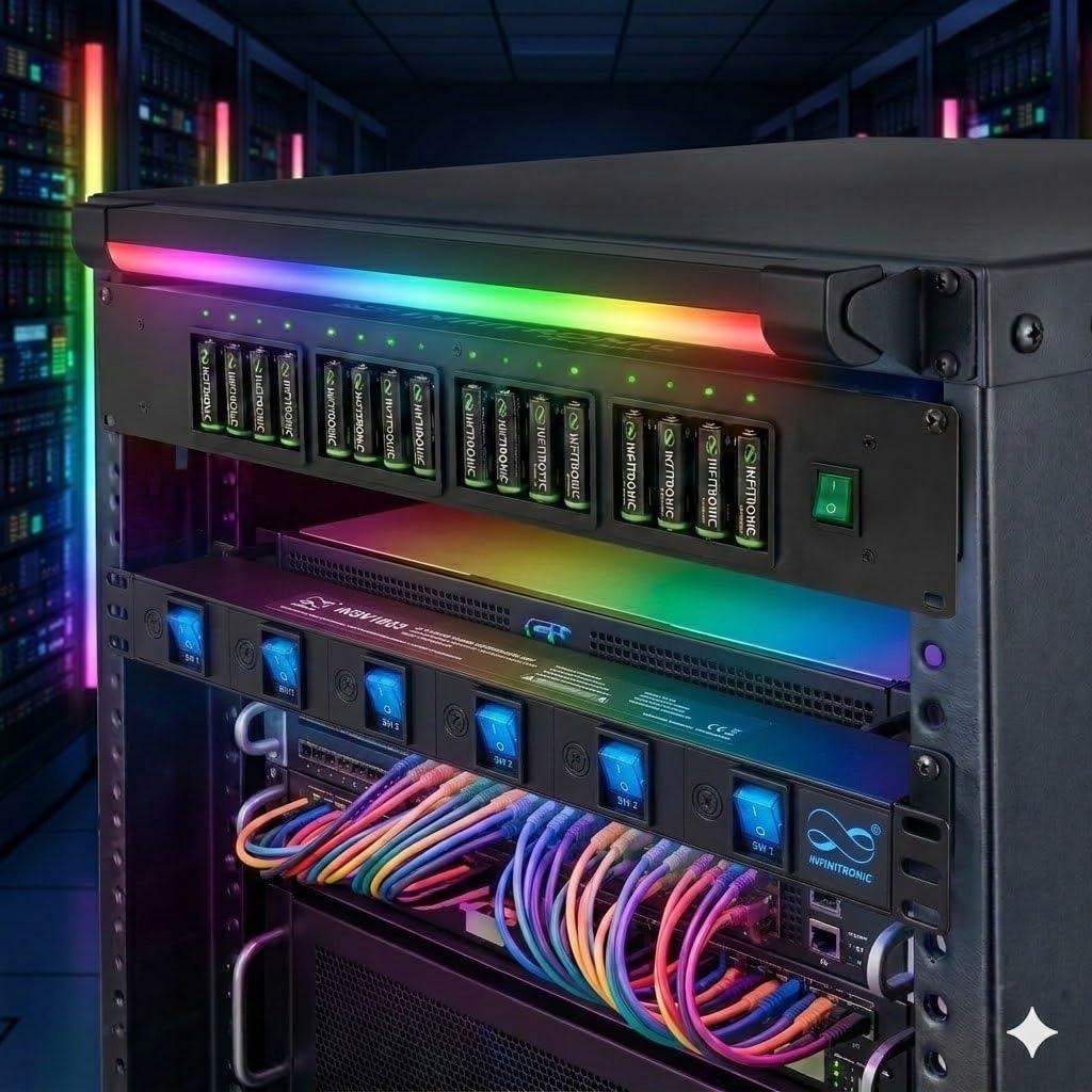 Infitronic Lámpara de rack de 19 pulgadas, 1 U, multicolor, lámpara de estudio DJ, color a elegir y regulable