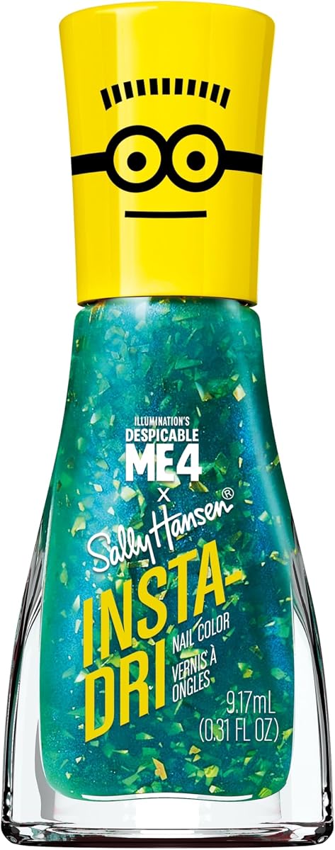 Sally Hansen Insta-Dri Despicable Me Nail Polish | Quick Dry, Long Lasting, Streak-Free Shine | Sheer, Glittery | 774 Maxime Metallic | Metallic Teal Blue Nail Color.