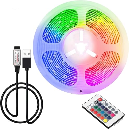 Meruido Tira de luces LED USB decoración de interiores para bricolaje para retroiluminación de TV 16 colores 5050 LED control remoto de 24 teclas