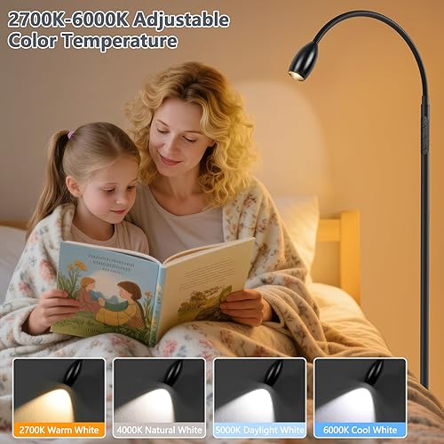 Miniatura 4 de Lámpara de pie de lectura, lámpara LED de 72 pulgadas de alto con cuello de cisne flexible, foco regulable con zoom, lámpara de pie de haz de color
