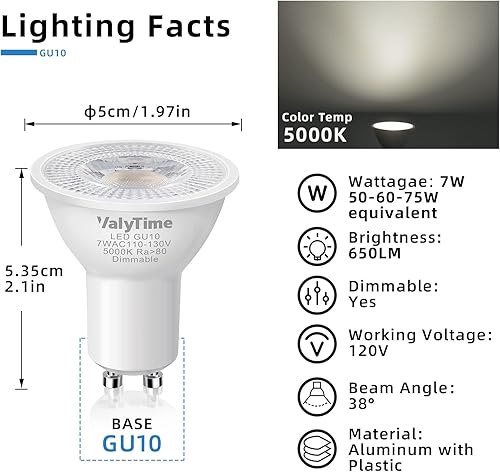 Miniatura 2 de Bombillas LED GU10 regulables de 7 W (equivalente a 50 W a 60 W-75 W) GU10 bombillas halógenas en forma de Gu10, bombilla de repuesto 38  120 V 650
