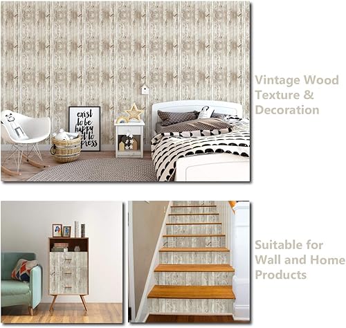 Miniatura 6 de MulYeeh - Papel pintado de madera sintética autoadhesivo, 17.7 x 236 pulgadas, extraíble, diseño vintage