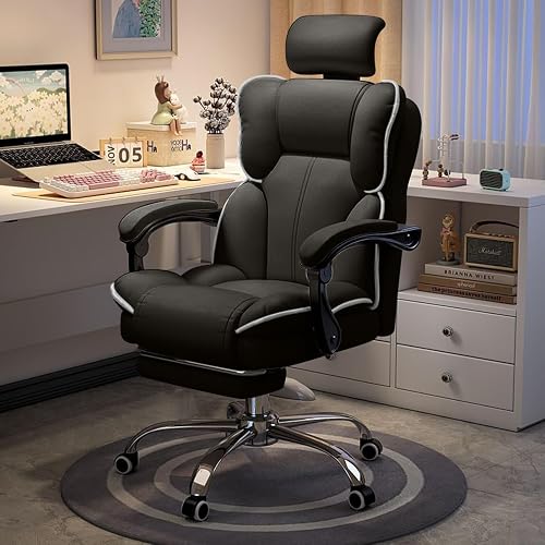 WXJHL Silla de Oficina con Reposacabezas,Silla Ejecutiva de Respaldo Alto con Reposapiés y Soporte Lumbar Ergonómico,Sillas para Computadora y Videojuegos para Oficina en Casa(Negro)