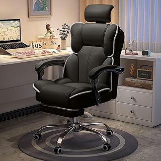 Bürostuhl mit Kopfstütze - Hochlehniger Executive-Schreibtischstuhl mit Fußstütze und Ergonomischer Lendenwirbelstütze - Computer- und Gaming-Stühle fürs Homeoffice(Schwarz)