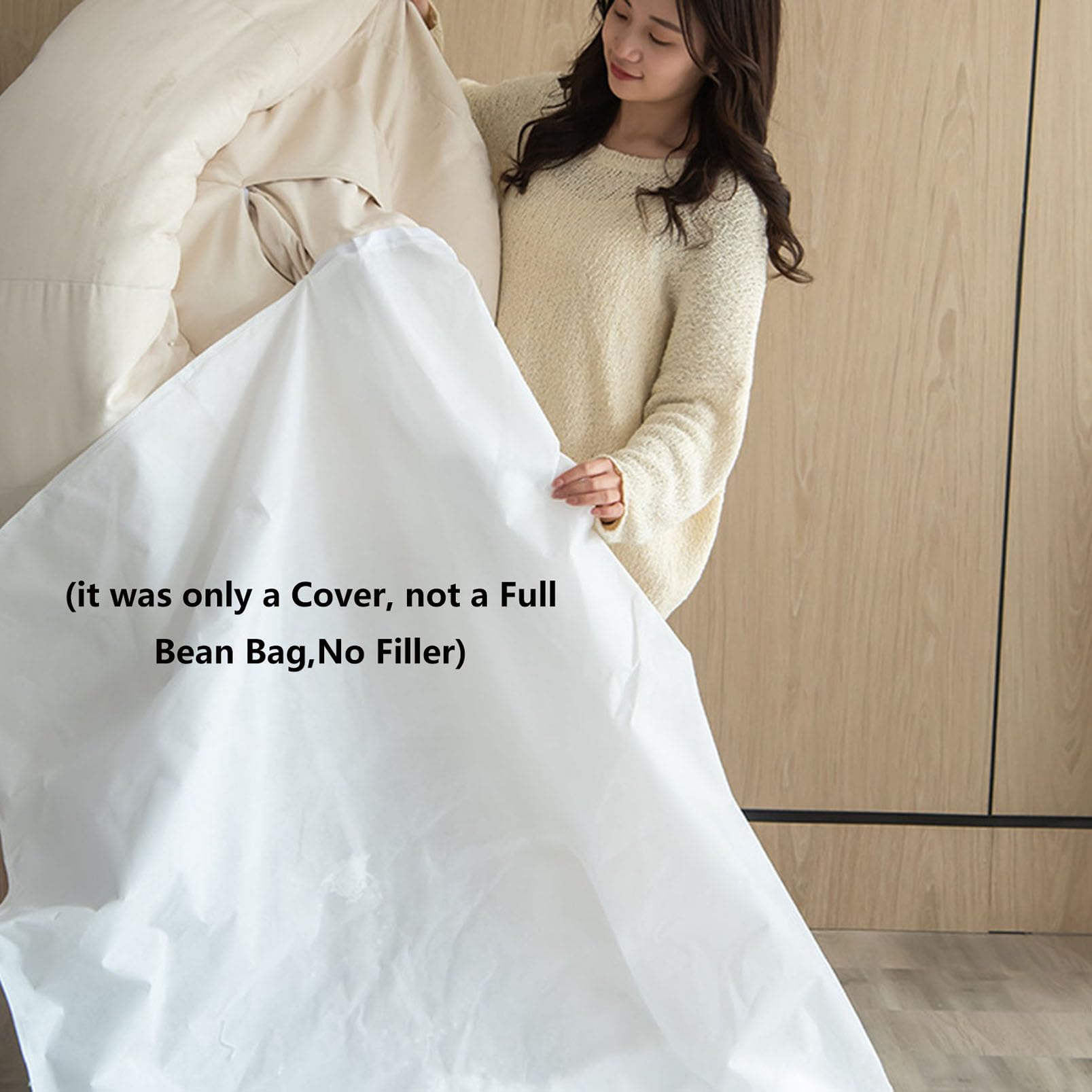 Lazy Sitzsack-Stuhlbezug, (ohne Füllstoff) Sessel aus Ultraweichem Teddy-Stoff, Kürbis-Optik Weicher Hochwertiger Sofaüberwurf für Bohnensäcke 85 x 65 cm,White