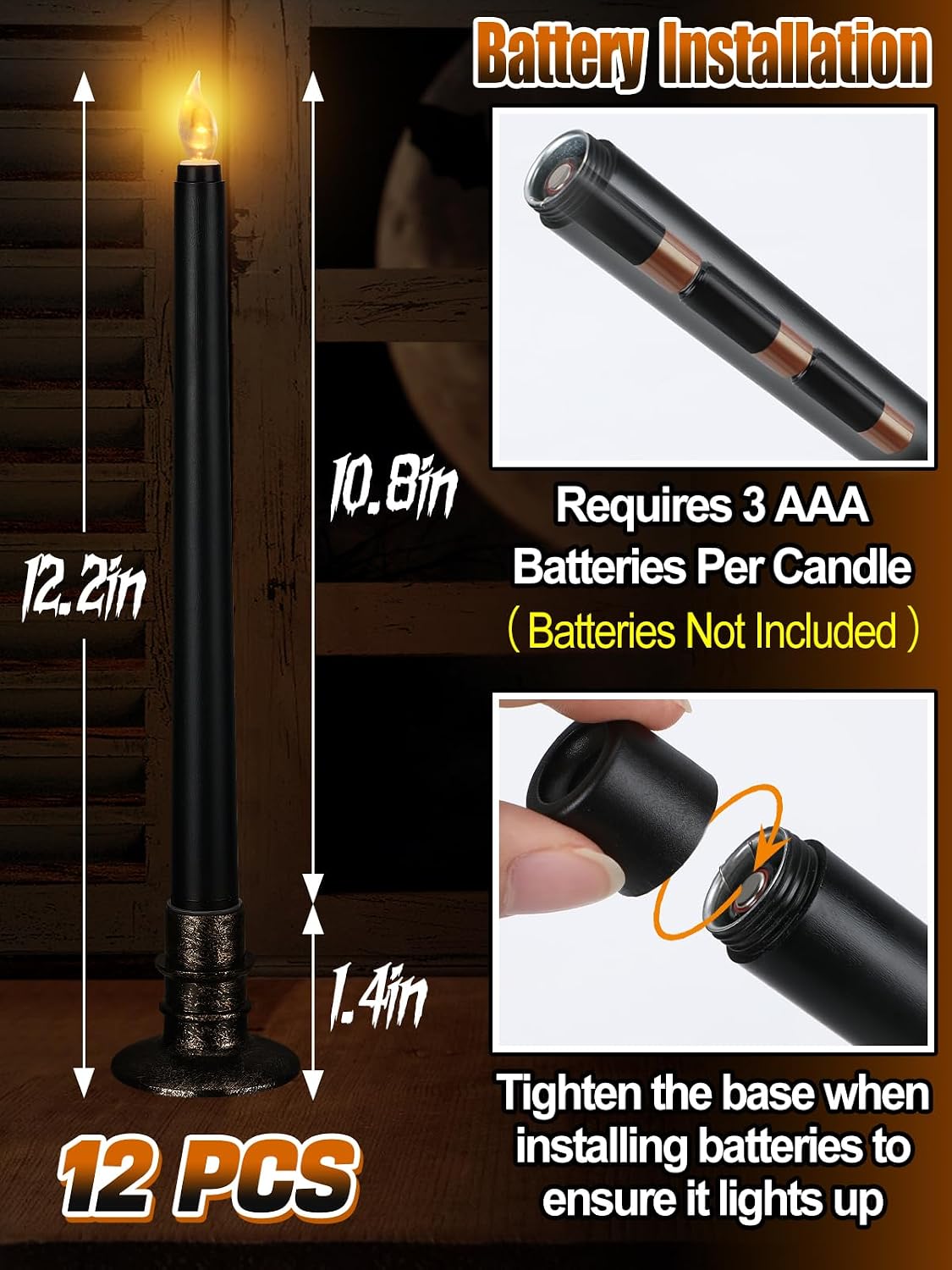 Alphatool Black Halloween Flameless Candles with Timer & Bases, 12 Pcs image 2