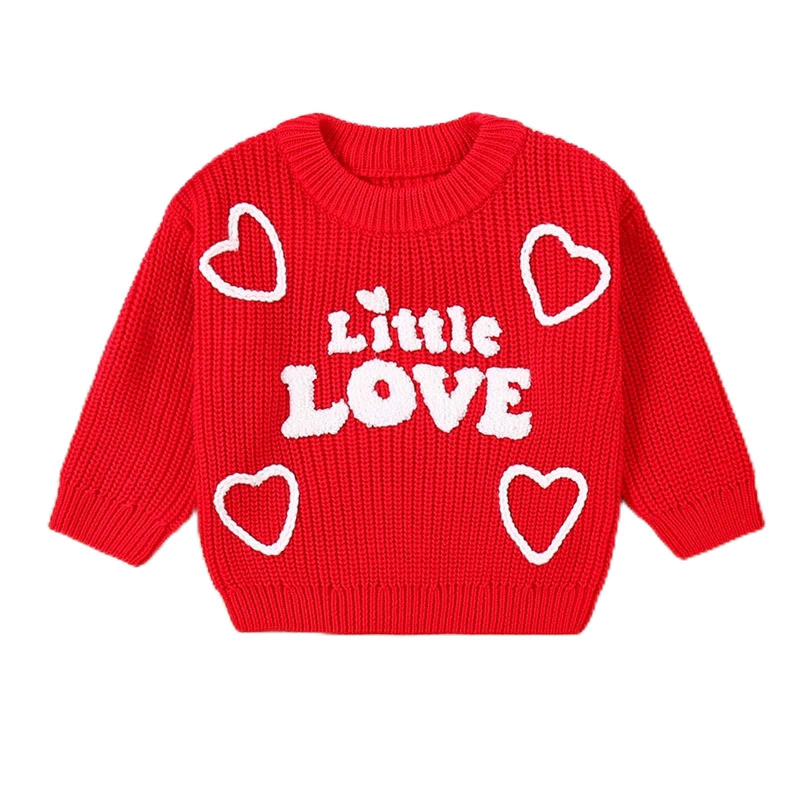 Baby Girl Boy Valentine's Day Knit Sweater Long Sleeve Round Neck Embroidery Pullover Tops Infant Fall Winter Clothes Red