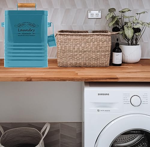 Miniatura 3 de ELITAPRO Contenedor de polvo de lavandería con cuchara dispensador moderno de polvo de lavandería con tapa decoración de almacenamiento y accesorios