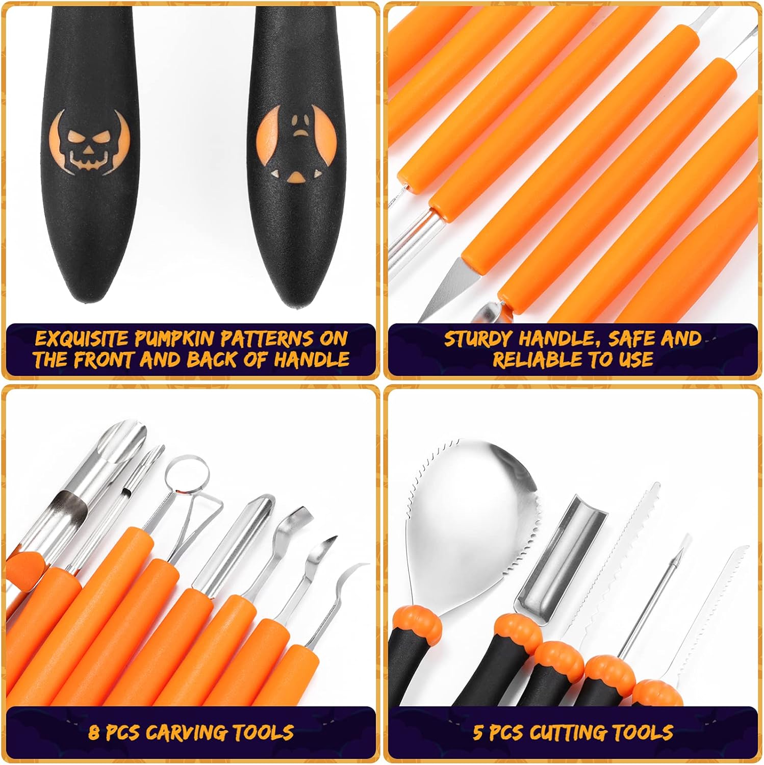 TOYANDONA Halloween Pumpkin Carving Kit, 13pcs Stainless Steel Pumpkin Carving Tools Professional Pumpkin Cutting Supplies Kit with Carrying Case for Halloween Decoration