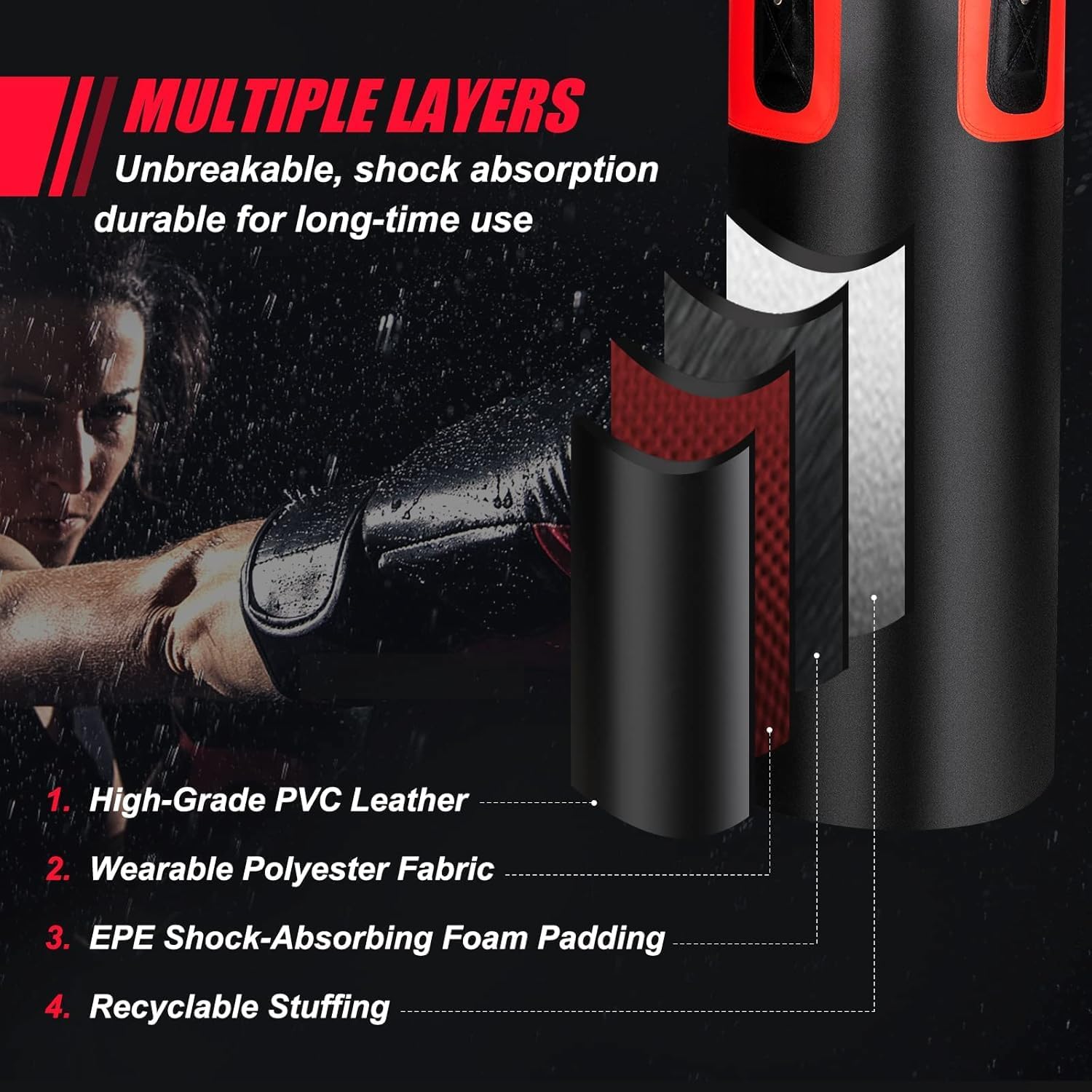 HOMGX 56LBS Adult Boxing Bag Set, Hanging Boxing Bag Set w/ 12 Ounce Perforated Gloves and Two 95 Inch Handbags, Pre Filled Heavy-Duty Boxing Bag for Adults