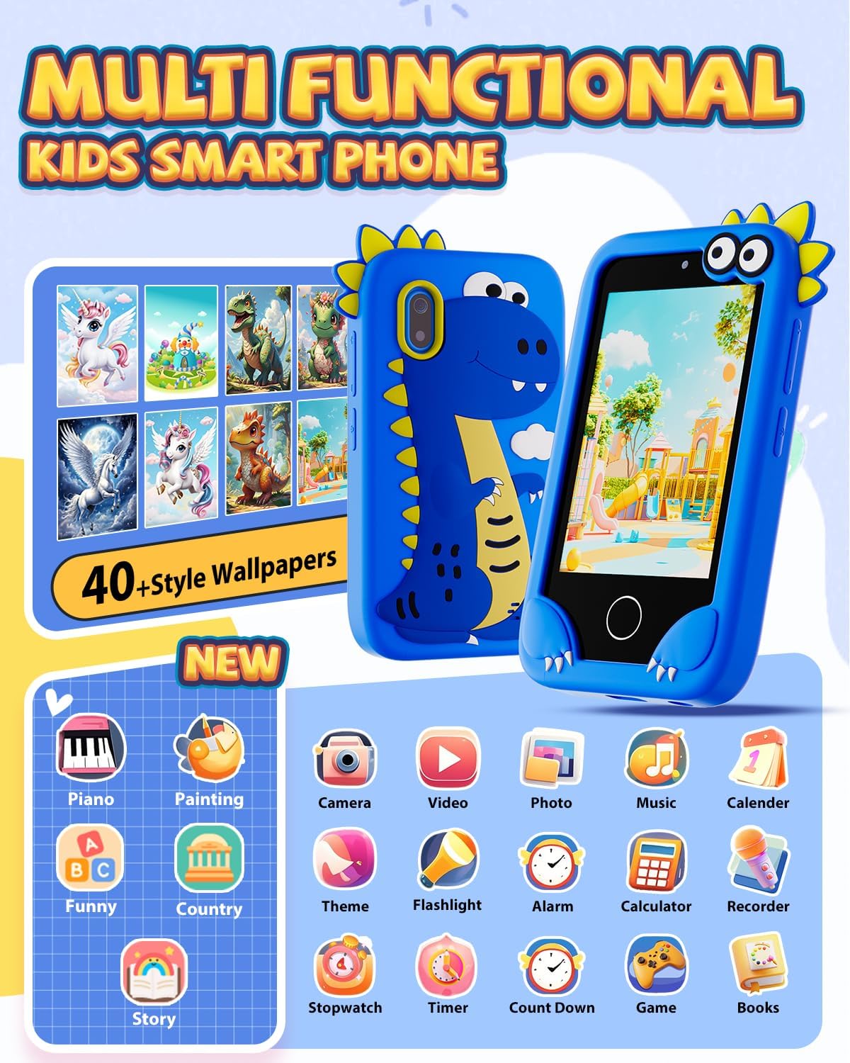 Kids Smart Phone 3.97" Touchscreen HD Dual Cameras Cell Phone for Kids, Toddler Learning Play Toys Phone with 38 Games, Christmas Birthday Gifts for Girls Ages 3 4 5 6 7 8 9 10 11 12