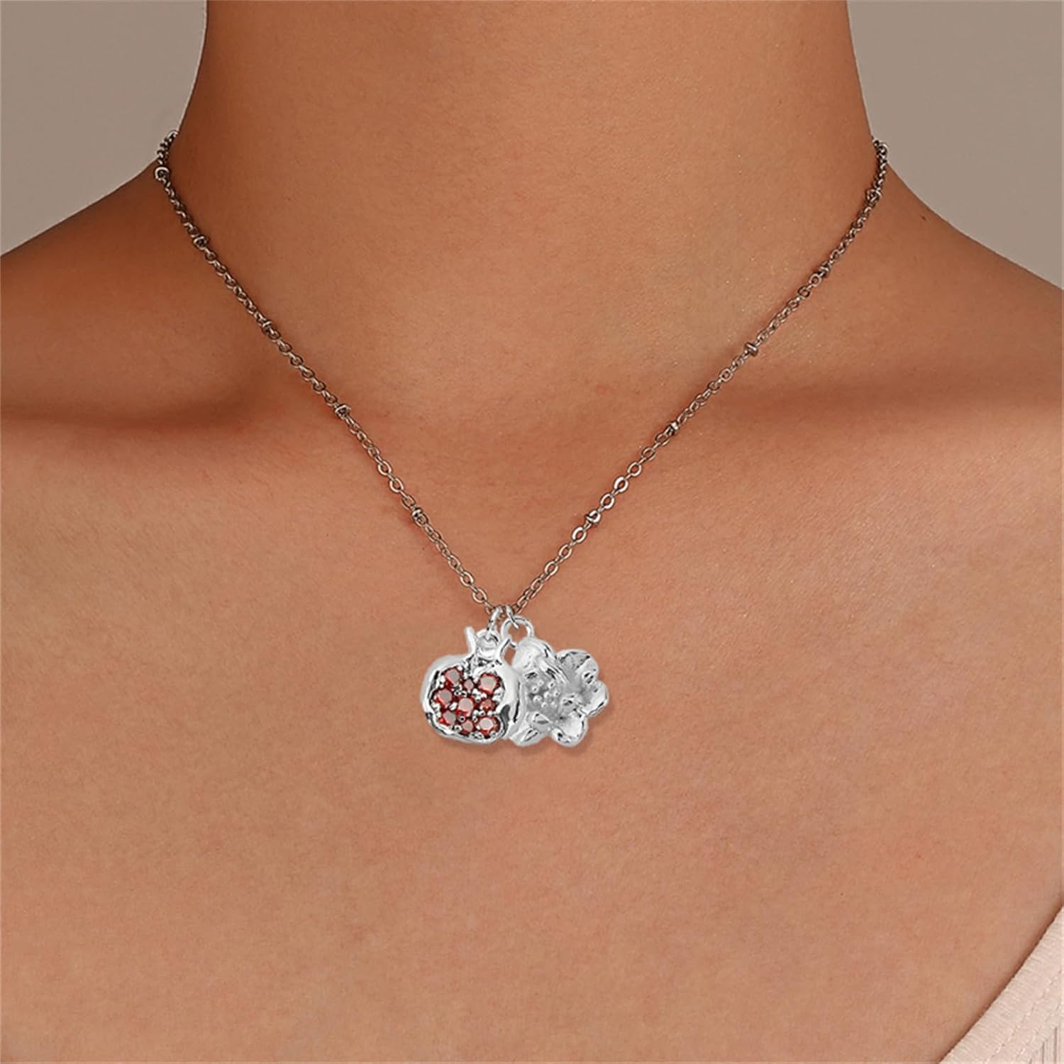 coadipress Red Pomegranate Necklace for Women Dainty 18k Gold Plated Premium Cubic Zirconia Inlay Pomegranate Pendant Necklace Cute Fruit Charm Personalized Birthday Jewelry - Image 3