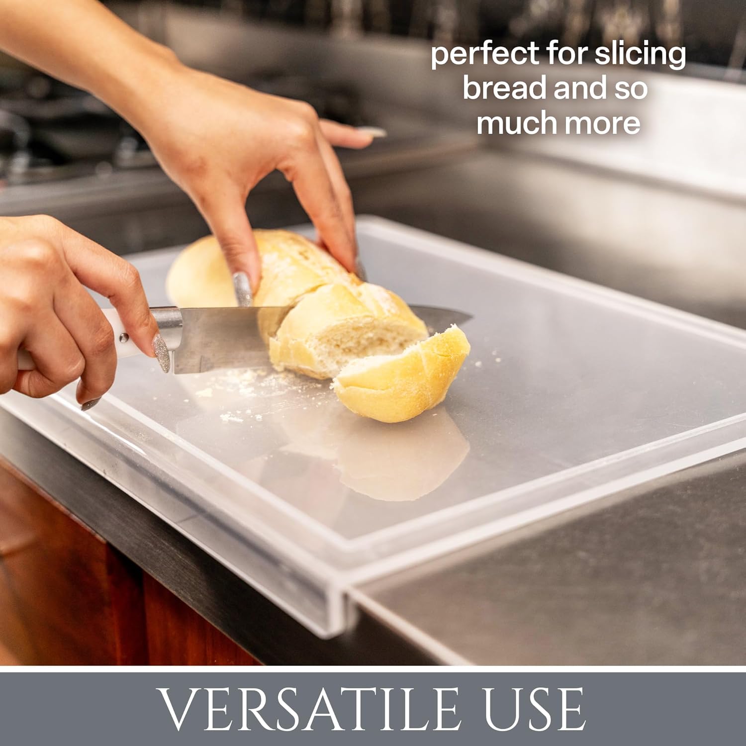 Acrylic cutting board and Silicone colander for kitchen 2 pcs kit 17.8" x 13.8", Cutting board with lip, Clear cutting board for countertop, Acrylic material, Transparent,