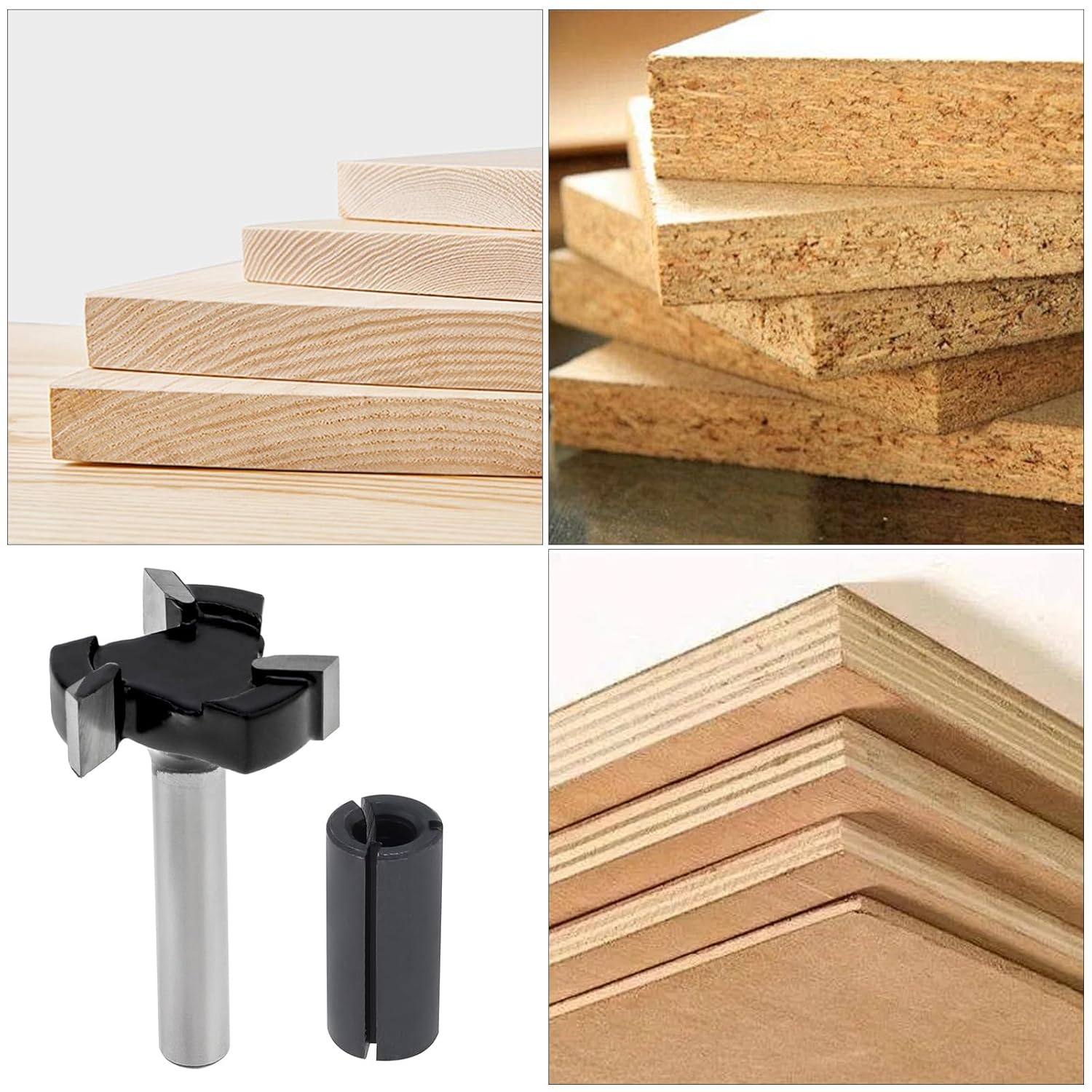 CNC Spoilboard Surfacing Router Bits, 3 Teeth 1/4 Shank Cutting Diameter Slab Flattening Router Bit Planing Bit Wood Planing Bit Spoilboard Cutter with 1/2inch to 1/4inch Chuck for Woodworking