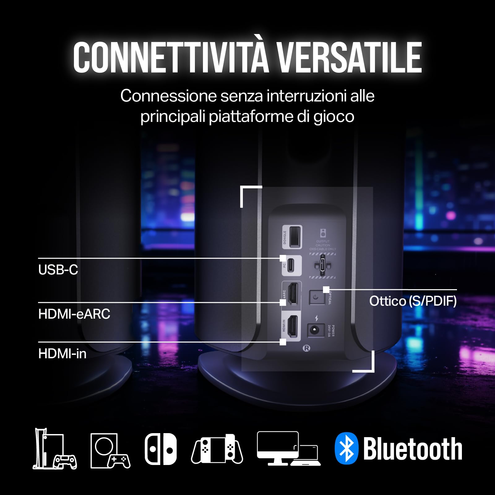 OXS Thunder Duo Altoparlante da Gaming 3.1.2 con Dolby Atmos, Audio Hi-Fi di Livello Studio, RGB Dinamico, Modalità EQ Multiple, Controllo APP, HDMI 2.1, USB-C, Bluetooth, per PC e Console di Gioco