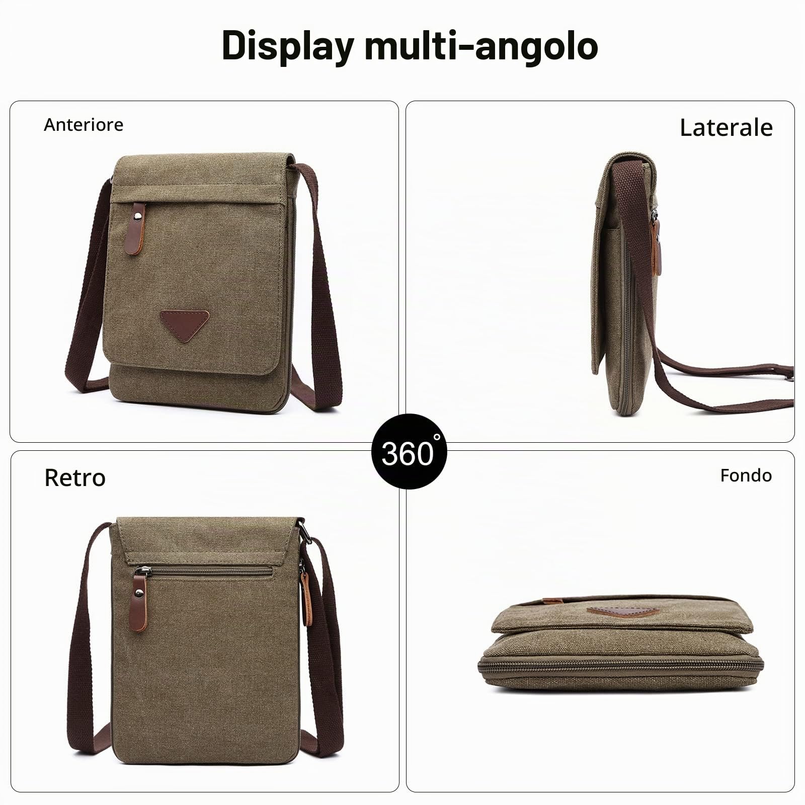FANDARE Retrò Borse Tracolla Tela Borse a spalla Uomo Borsello Borsa a Tracolla Shoulder Crossbody Bag per scuola Università Business Viaggio Lavoro Borsa a Spalla Verde