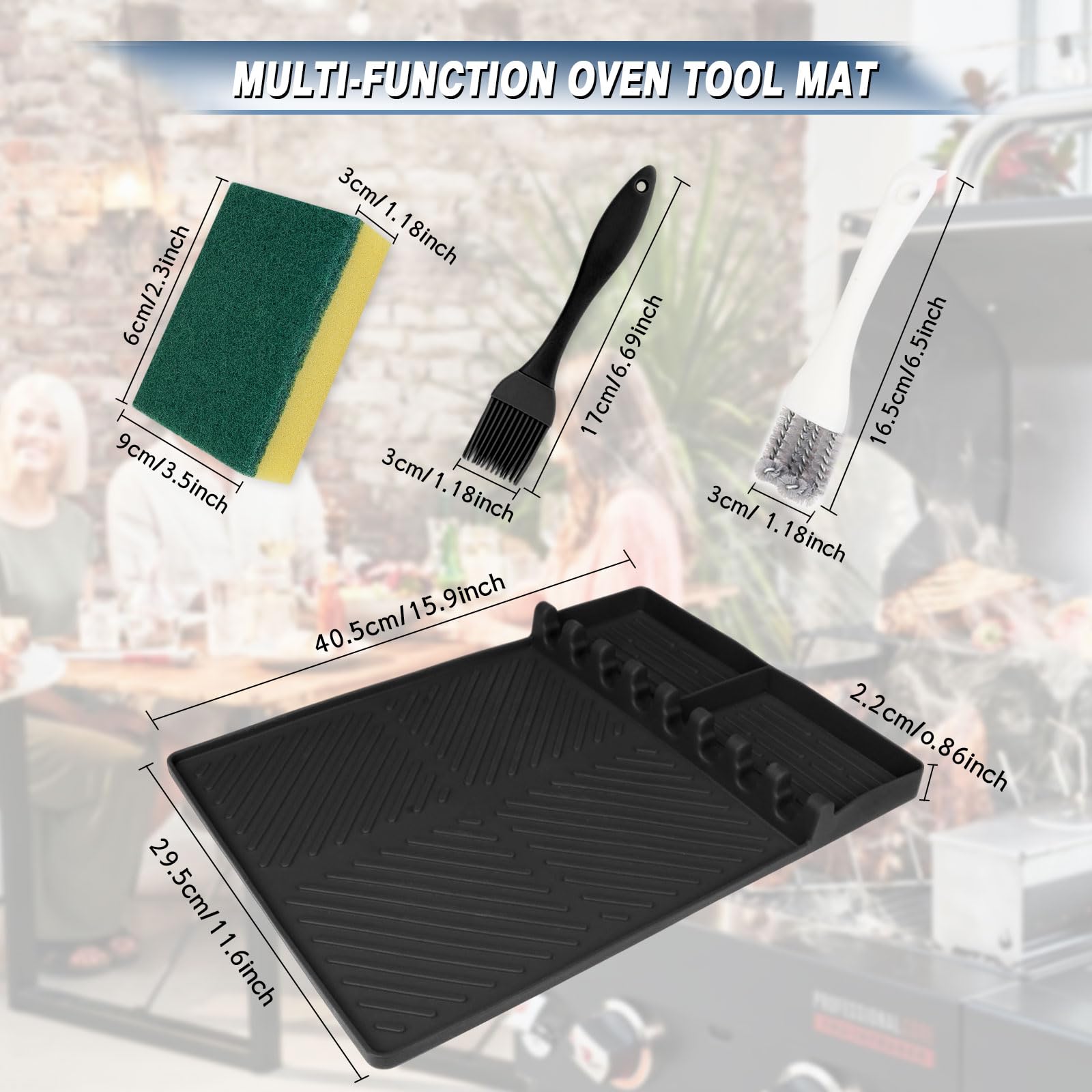 FOWSRHRG Silicone Grill Mat Set Compatible with Blackstone, 29.5x19.5 inch Griddle Tools Mat, Silicone Spatula Mat, Grill Tool Storage Mat for Outdoor Grill Kitchen Counter (Black)