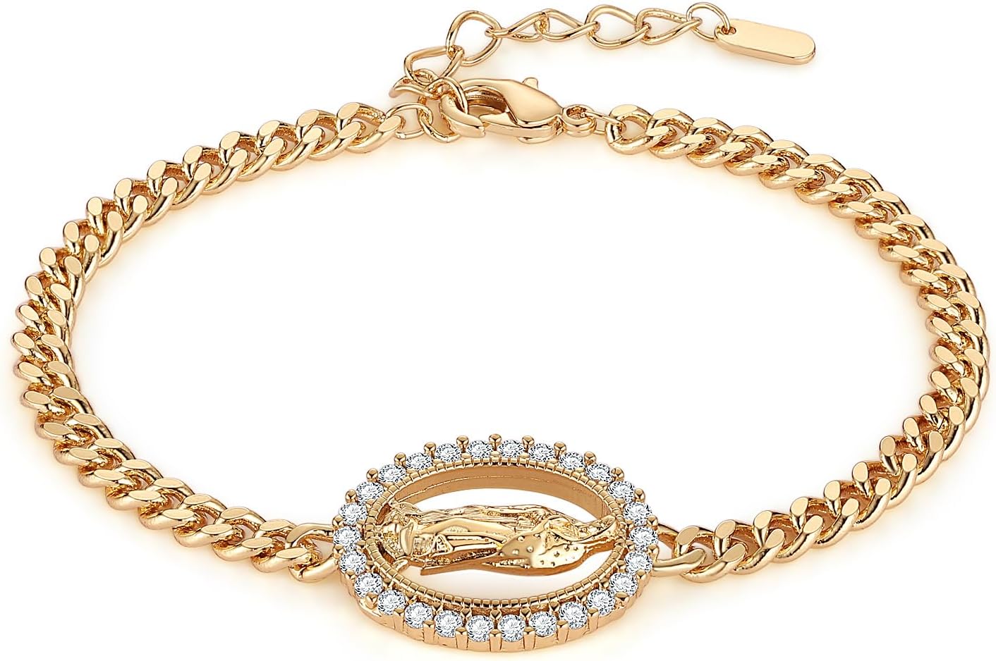 HZMAN Virgin Mary Bracelet for Women Dainty Retro Religious Cubic Zirconia Our Lady of Guadalupe Bracelet 14K Gold Plated Link Bracelets