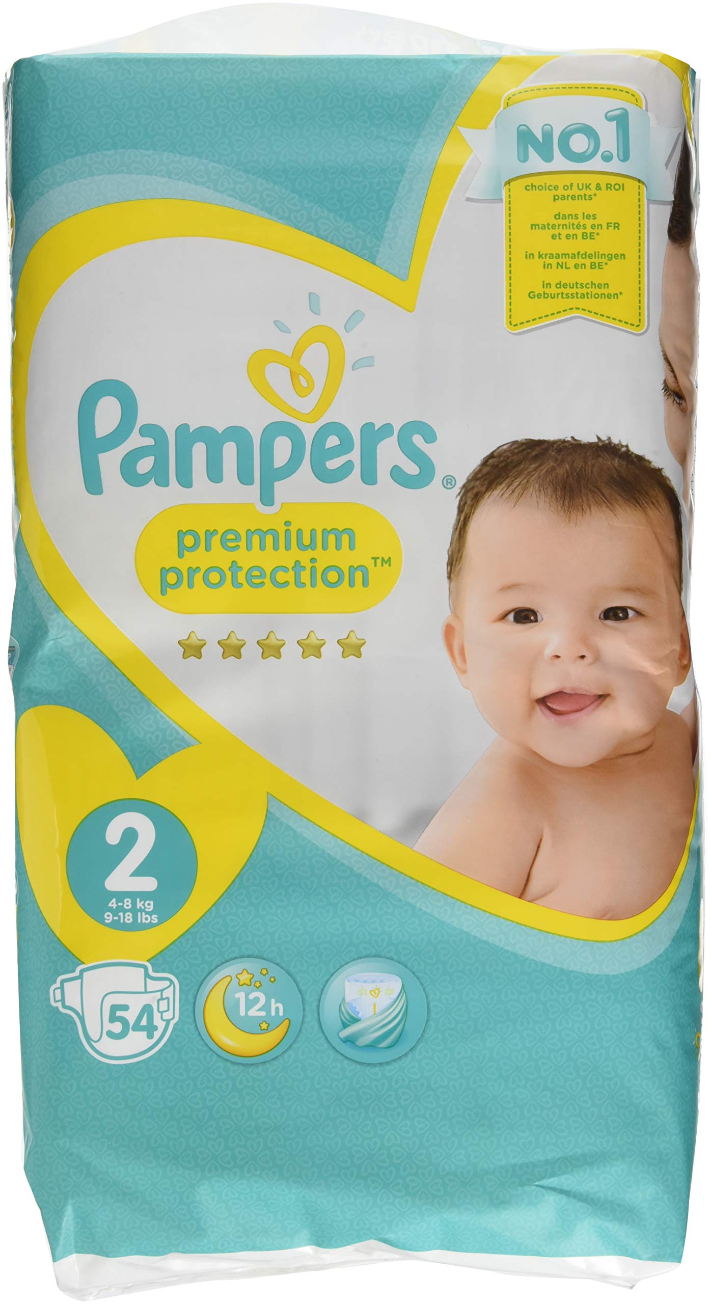 Pampers Premium Protection New Baby Nappies Size 2 (4-8 kg), 1 Pack (1 x 54 Pieces).