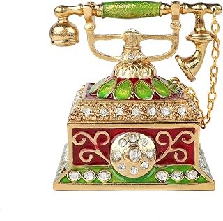 Vintage Telephone Jewelry Trinket Box with Hinged Hand-Painted Ornaments Unique Gift for Home Decor(Red)