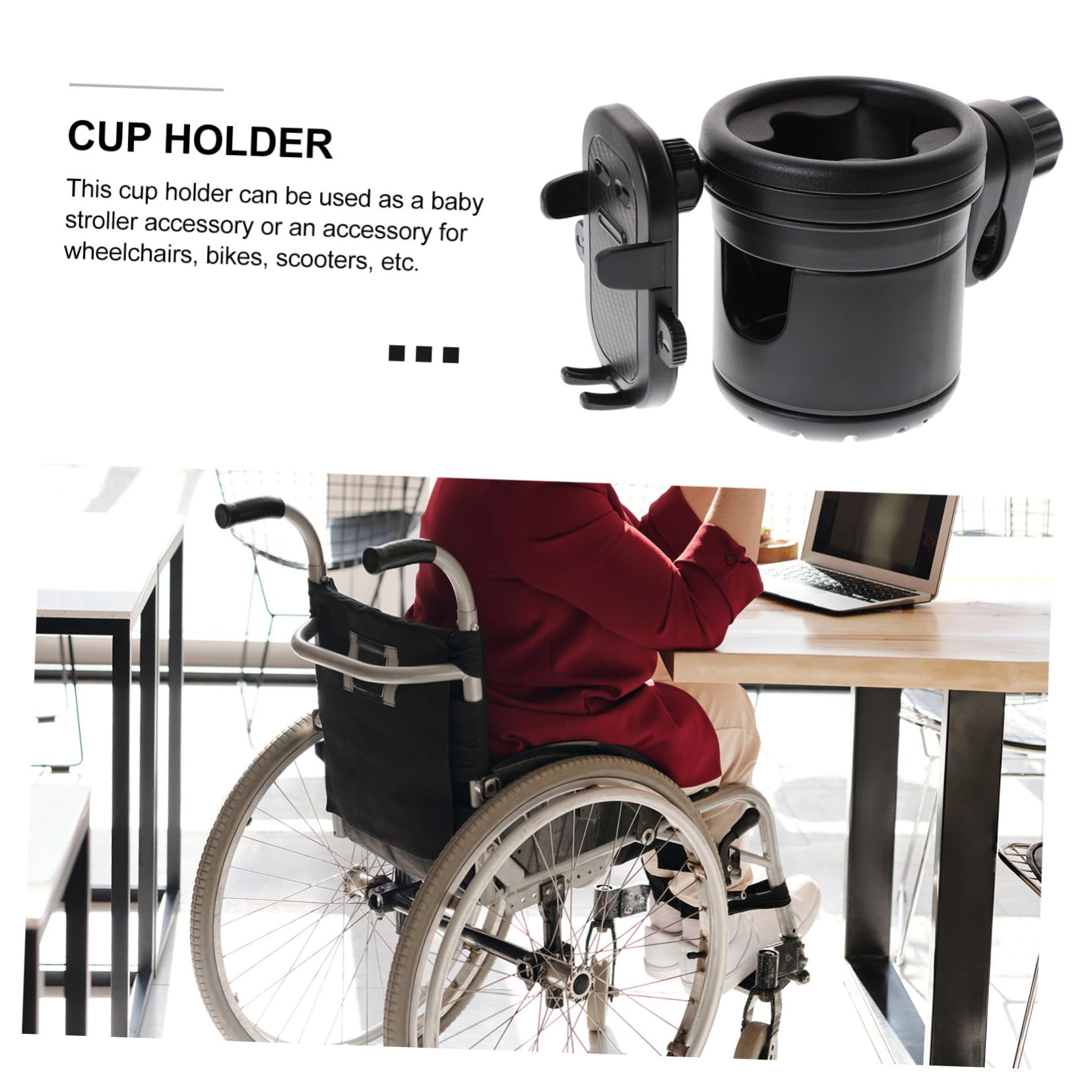 Portabevande Passeggino Nero con Porta Telefono Supporto per Bottiglia per Carrozzina Bicicletta Sedia Rotelle e Scooter Antiscivolo e Facile da Montare