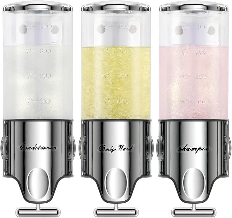 EXIN DECHEN Shampoo and Conditioner Dispenser(Triple x 16.9 oz,Clear) | Easy Installation,Wall-Mounted,Bottle Separable,Large Capacity,Shower Shampoo Conditioner Body Wash Dispenser for Bathroom