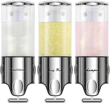 EXIN DECHEN Shampoo and Conditioner DispenserTriple x 16.9 oz,Clear | Easy Installation,Wall-Mounted,Bottle Separable,Large Capacity,Shower Shampoo Conditioner Body Wash Dispenser for Bathroom