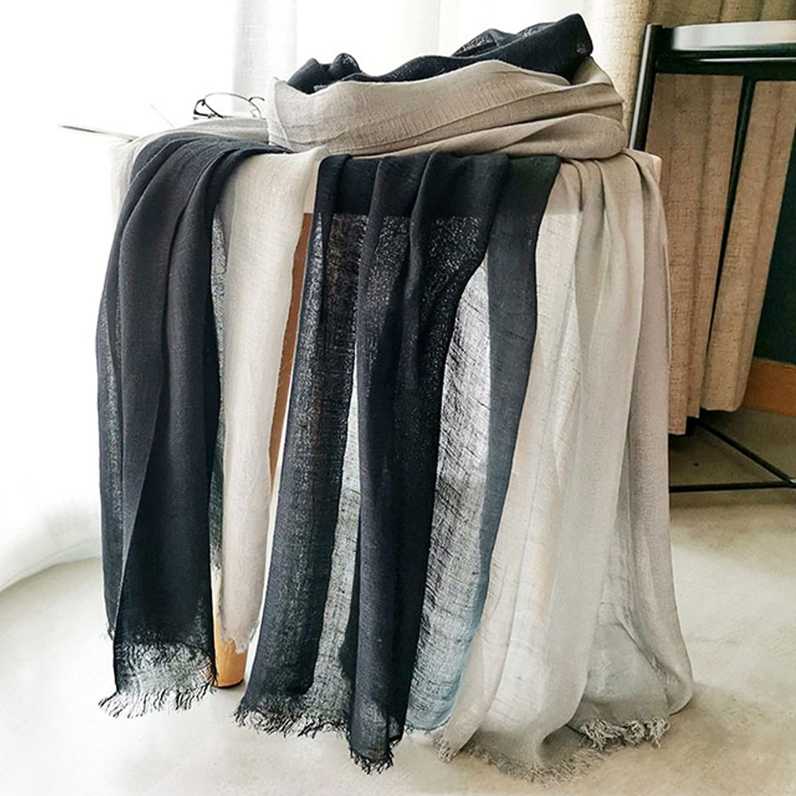 Écharpe Foulard Femme Hiver Grande Echarpe Chale en Coton Lin Longue Chaude Automne Cape, 180cm x120cm