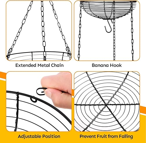 Miniatura 5 de HULISEN Cesta colgante de frutas de 3 niveles con gancho para plátano, cestas colgantes de alambre resistente para almacenamiento de cocina,