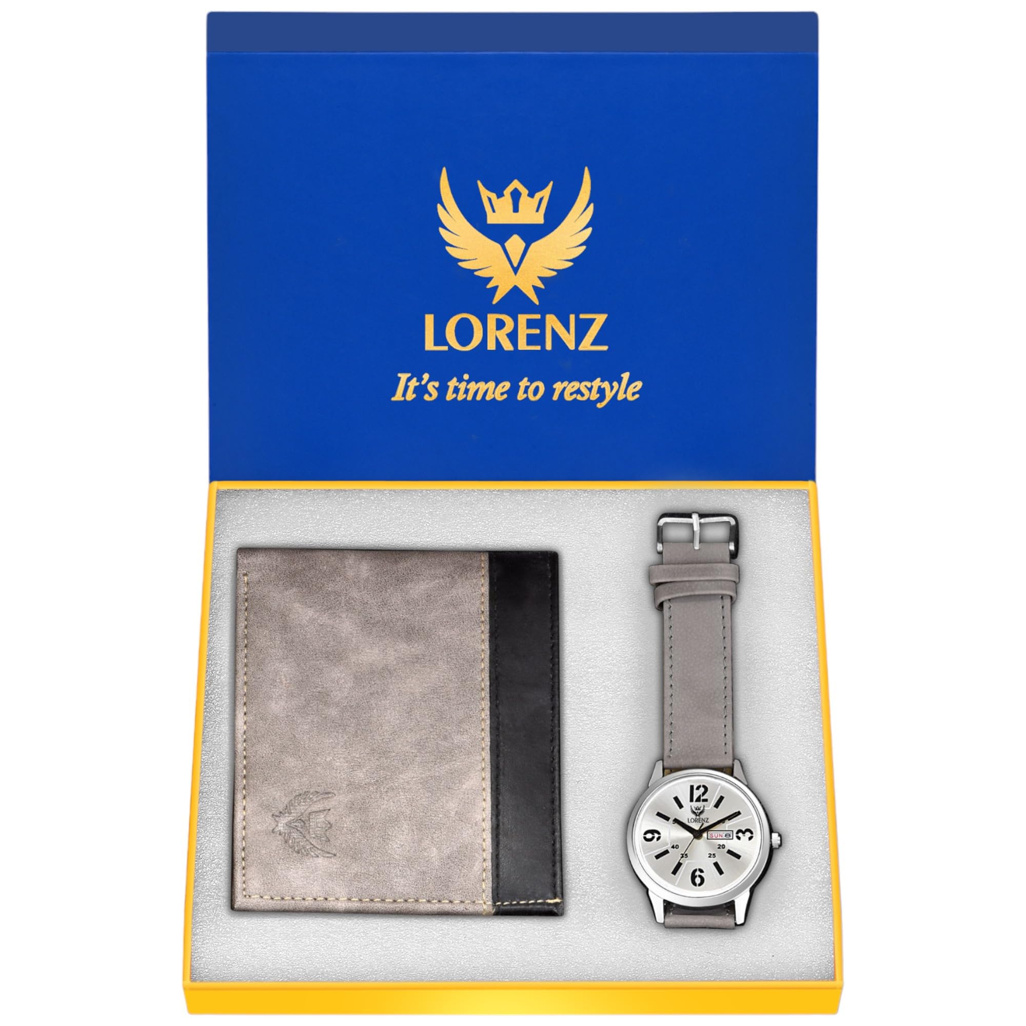 LORENZ Analog Silver Dial Day-Date Watch & Grey Wallet Gift Combo Box for Men abd Boys | CM-3028WL-25 (B08DL1BFXK) Amazon Price History, Amazon Price Tracker