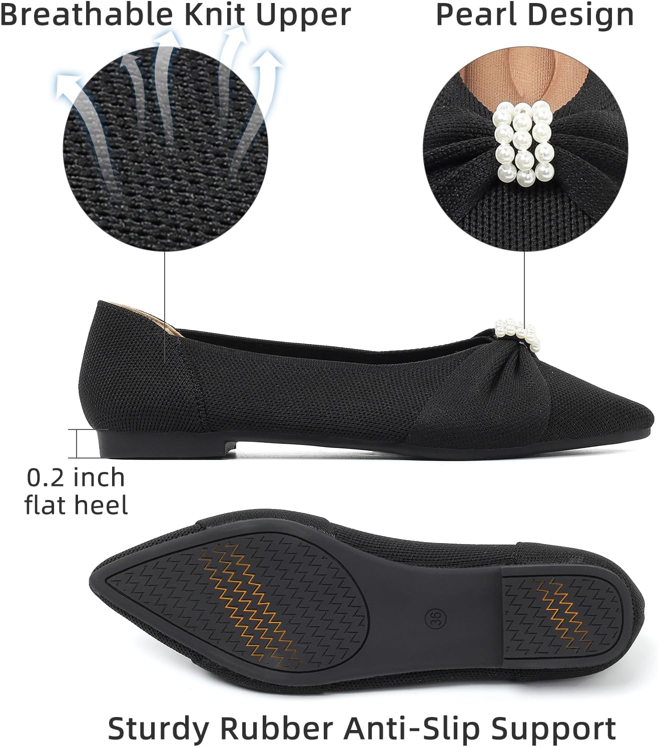 Semwiss Pointed Toe Ballet Flats for Women Dressy Shoes for Work Business Casual Comfortable Pearl Flats