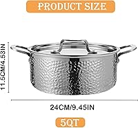Vista 7 de Vivicreate Olla de acero inoxidable de tres capas, olla de cocina profunda con exterior martillado, compatible con todas las estufas, distribución