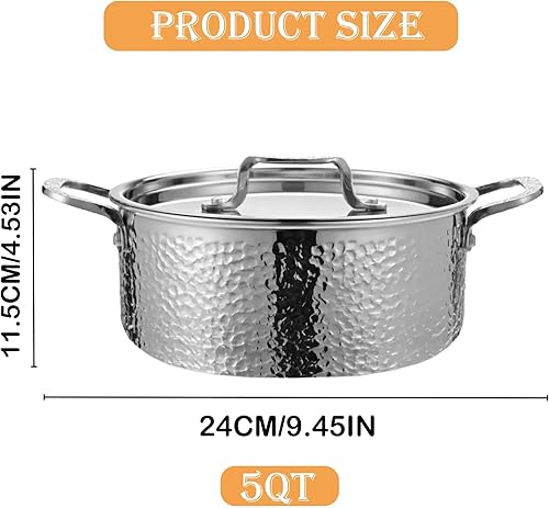 Miniatura 7 de Vivicreate Olla de acero inoxidable de tres capas, olla de cocina profunda con exterior martillado, compatible con todas las estufas, distribución
