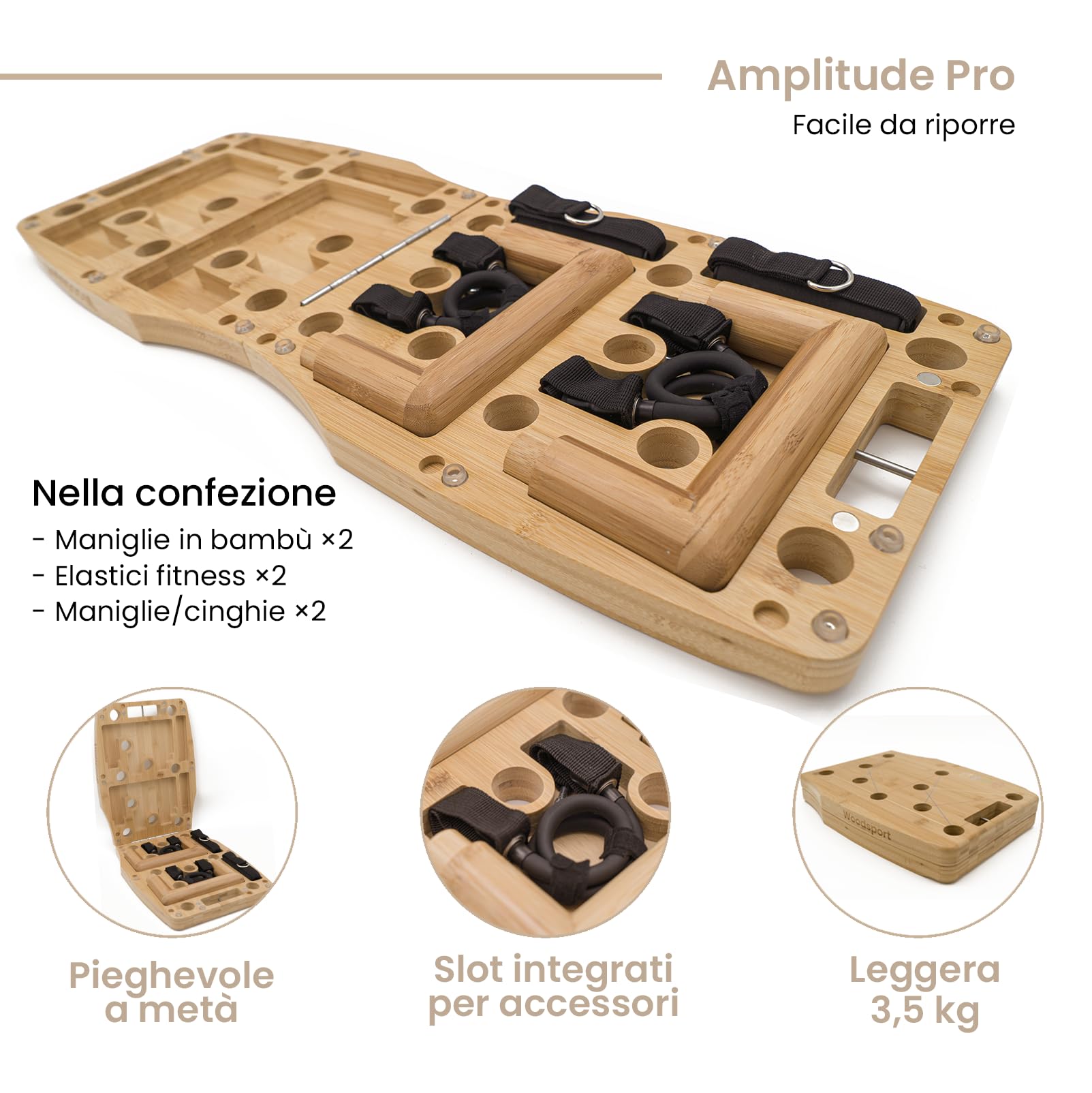 Amplitude – Tavola per Flessioni/Push Up Board Pieghevole – Attrezzi Fitness per Palestra a Casa – con Bande Elastiche + Guida Allenamento 30 in 1