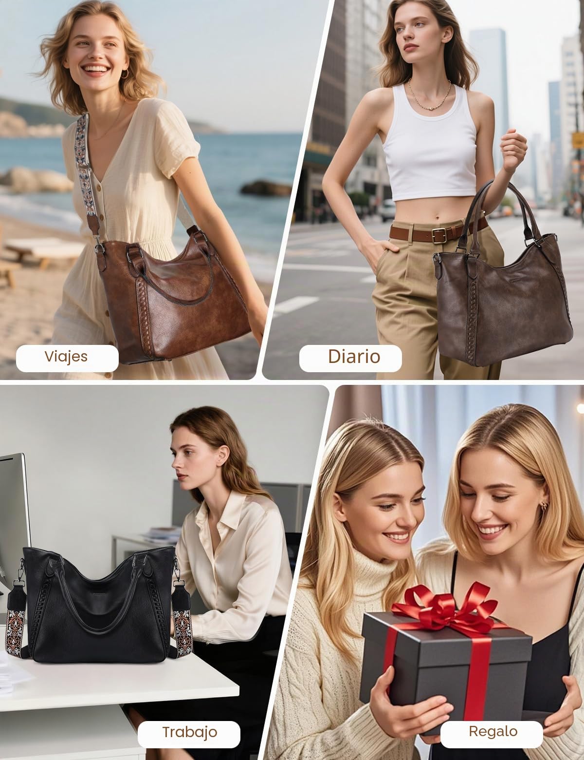 VX VONXURY Bolso Mujer, Bolso Bandolera Mujer de Cuero PU Bolso Mujer Grande con Bolsa Pequeña Bolso Hombro Mujer para Diario Trabajo Compras