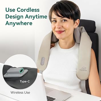 Snailax Shiatsu Neck Massager with Heat, Mother's Day Gifts, Cordless Shoulder Massager for Pain Relief, Gifts for Women Men