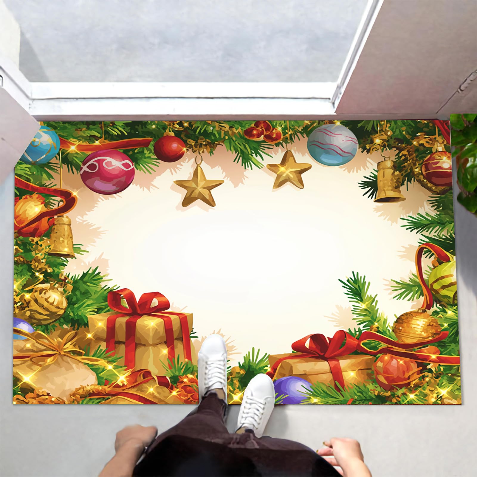 Felpudos Para Interiores: Felpudo Interior Lavable A Máquina, Felpudos Que Atrapan La Suciedad, Alfombra De Entrada Absorbente Con Adornos Navideños, Felpudo Antideslizante Para Puerta Delantera Y