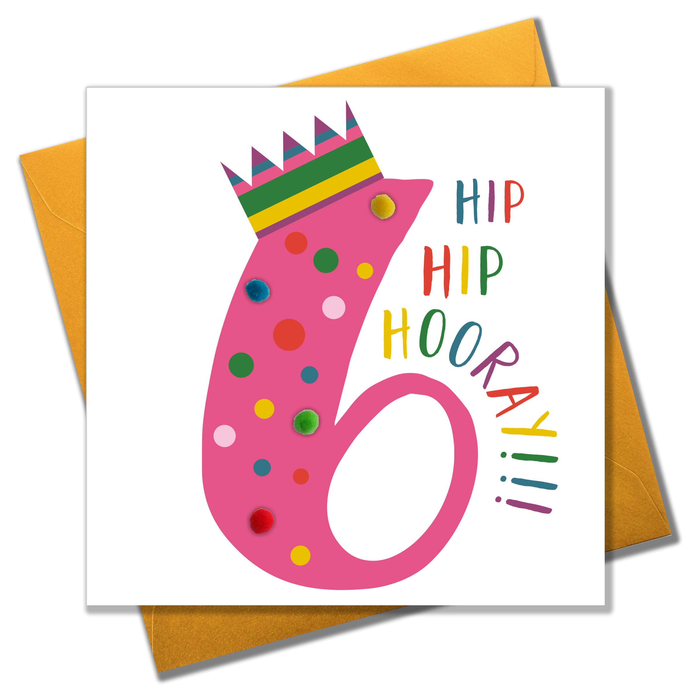 Claire Giles POM106P Age 6 Greeting Card Embellished with Pompoms - Pink