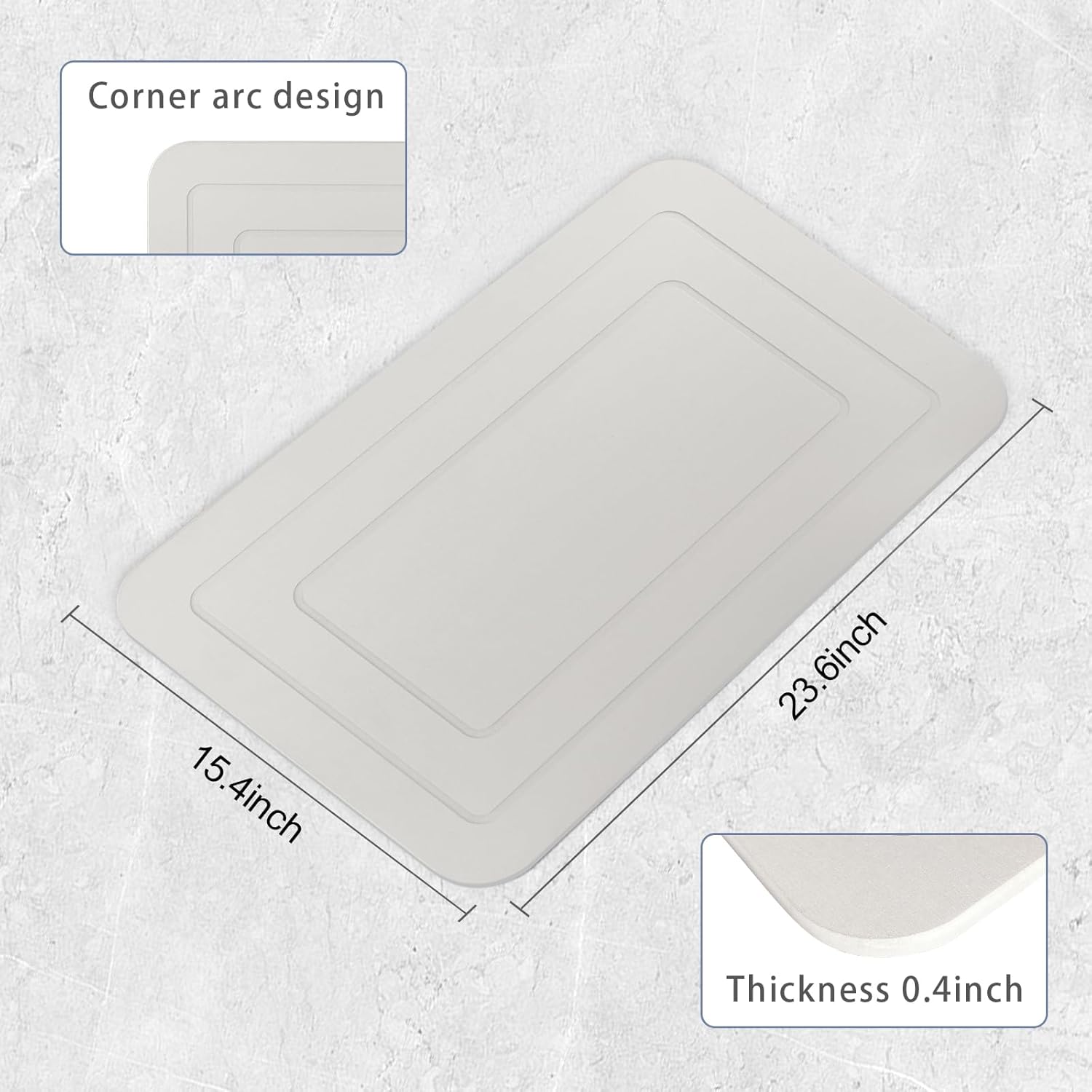 2 Pack Stone Bath Mat, Diatomaceous Earth Shower Mat, Non-Slip Super Absorbent Quick Drying Bathroom Kitchen Floor Mat (Ash Gray, 24x15)