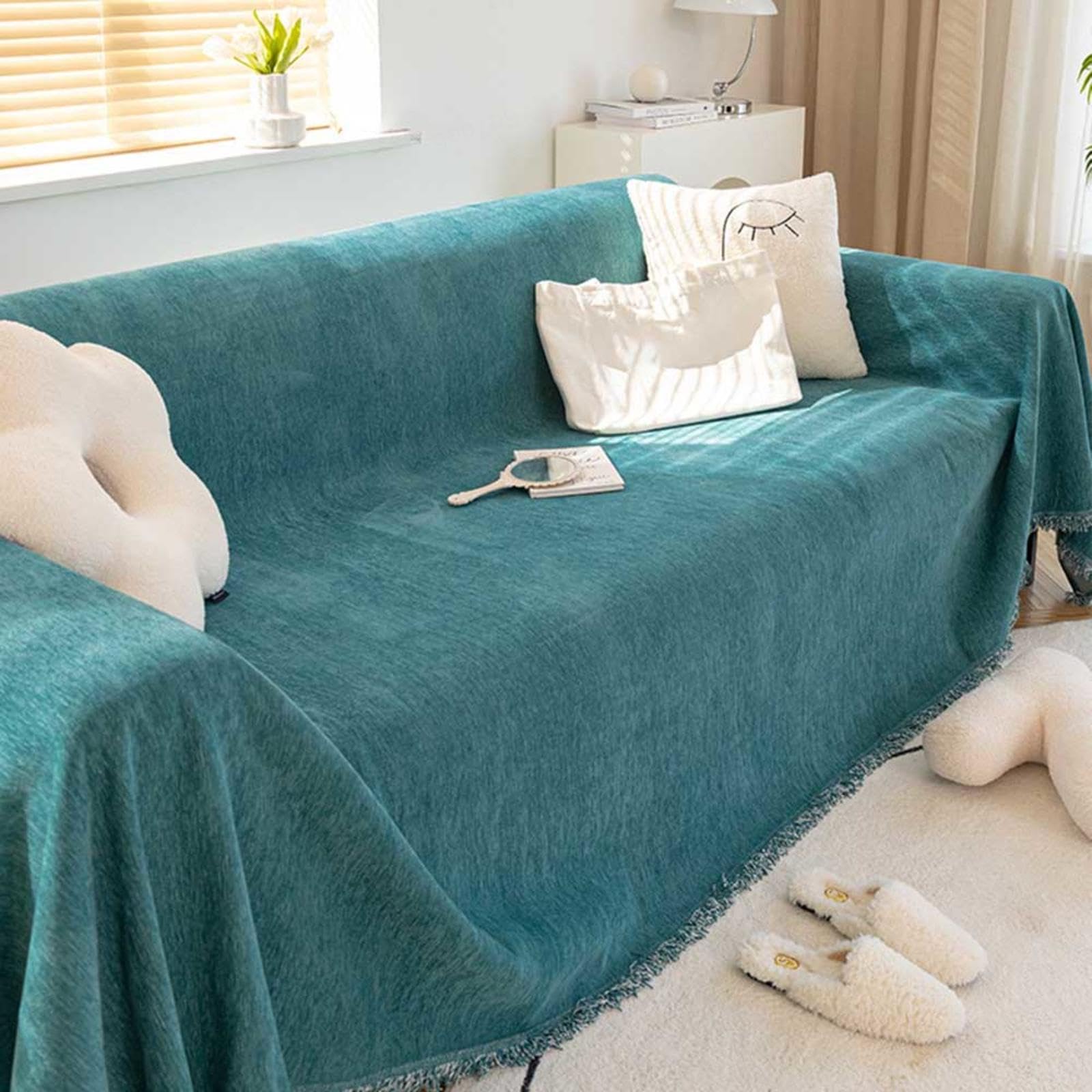 MTHGH Extra Large Throws For Sofas, Large Throws For Settees, Knitted Blanket, darkgreen-180x300cm
