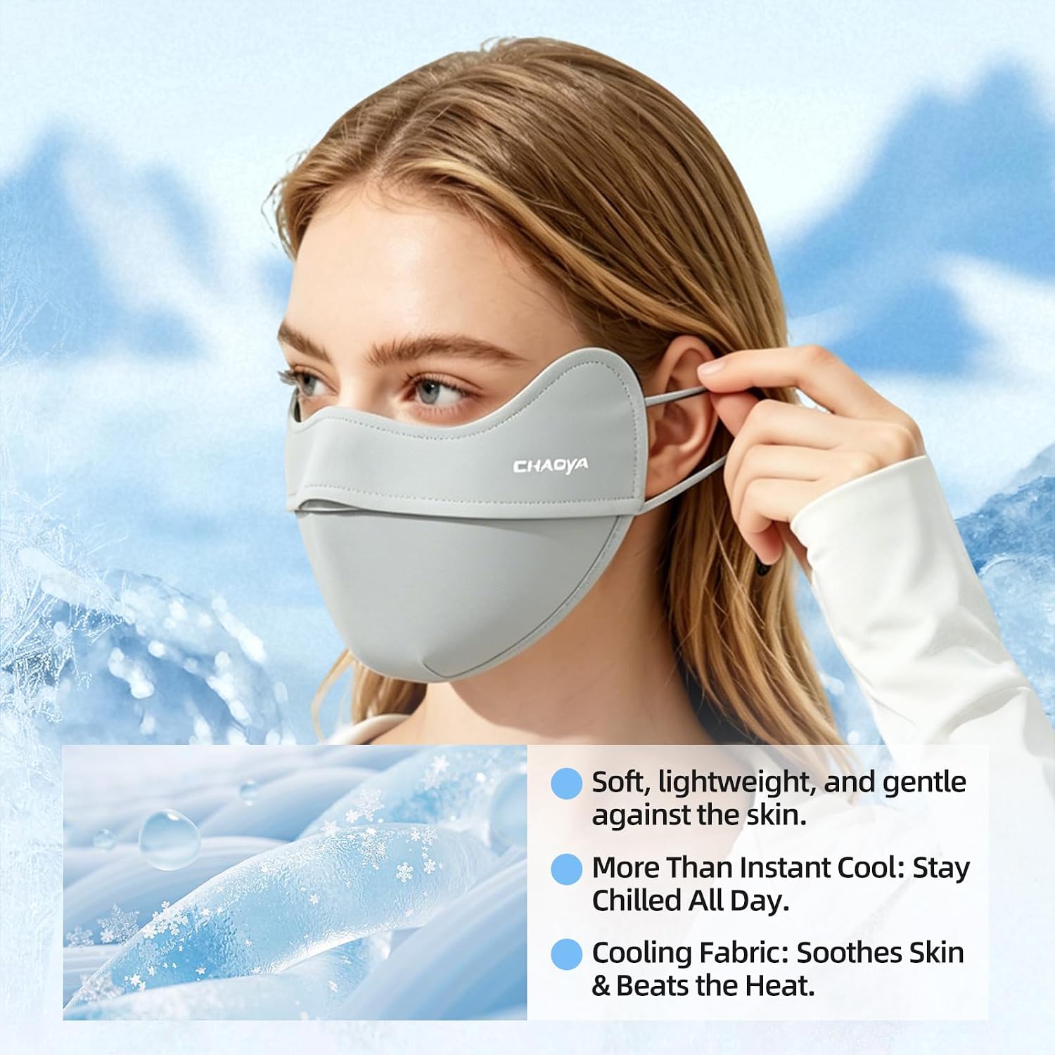 UPF 50+ UV Sun Protection Face Mask, Unisex Breathable Cooling Face Cover Sun UV Protection Ear Loops for Outdoor Activities